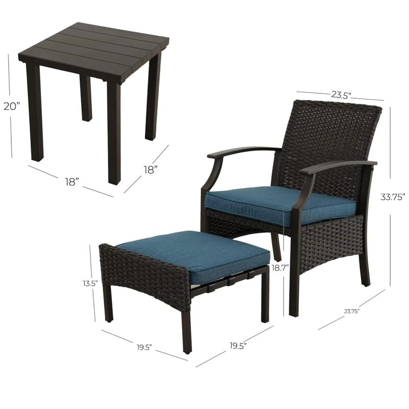 MONDAWE Wicker Formal Dinning Chair and Foot Rest Side Table Set With Soft Cushions In Metal Frame (Set of 5)