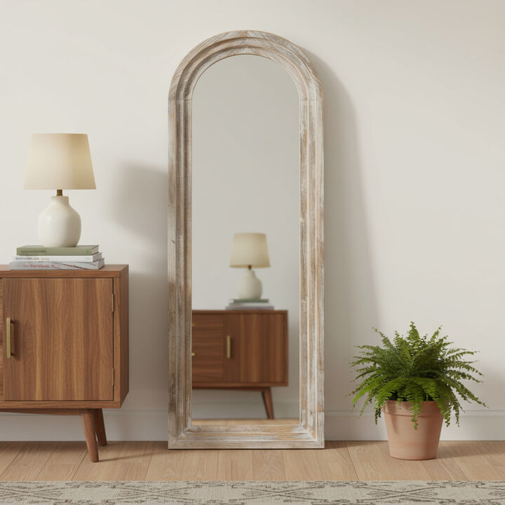 HomeRoots 71" White Solid Wood Arch Freestanding Framed Full Length Mirror