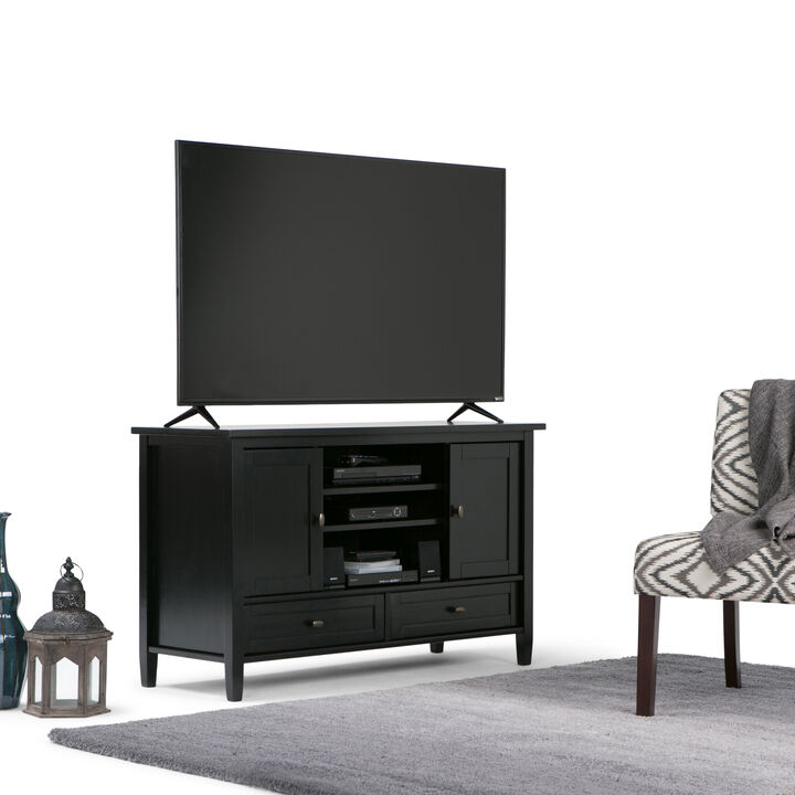 Warm Shaker SOLID WOOD 47 inch Wide Transitional TV Media Stand in Black For TVs up to 50 inches