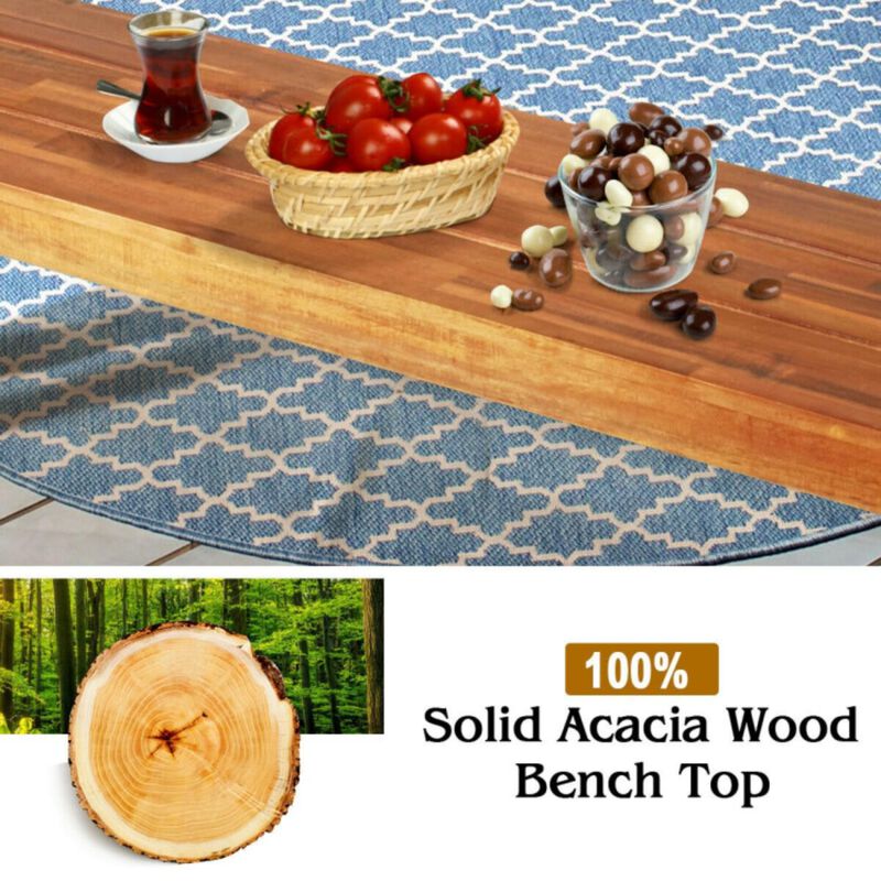 Hivvago Patio Acacia Wood Dining Bench Seat with Steel Legs