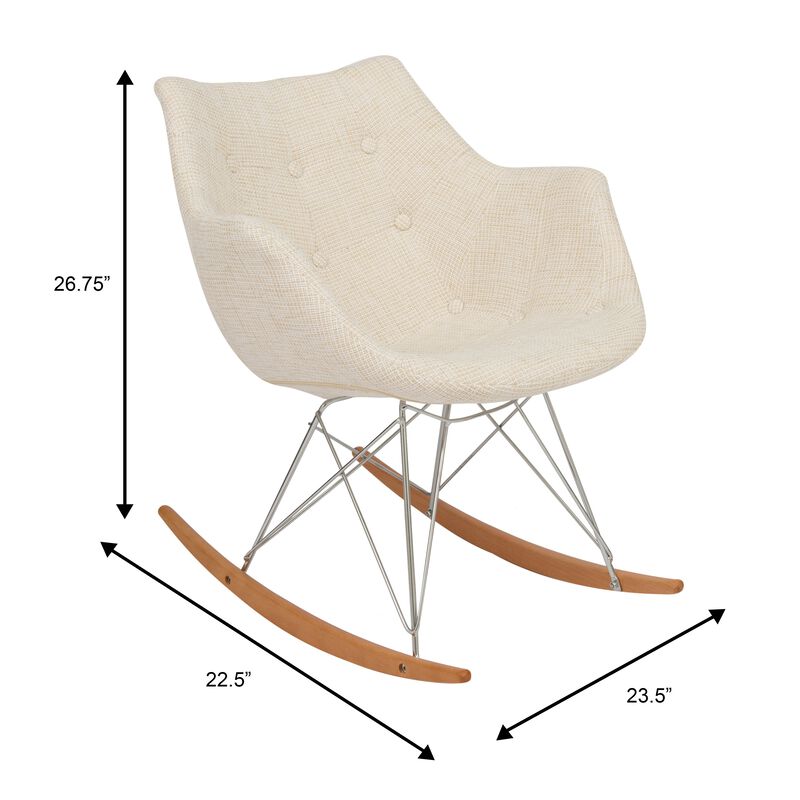 LeisureMod Willow Nursery Rocking Chair in Twill Fabric Upholstery - Eiffel Ash Wood Base, Plus Comfort, Perfect for Nurseries