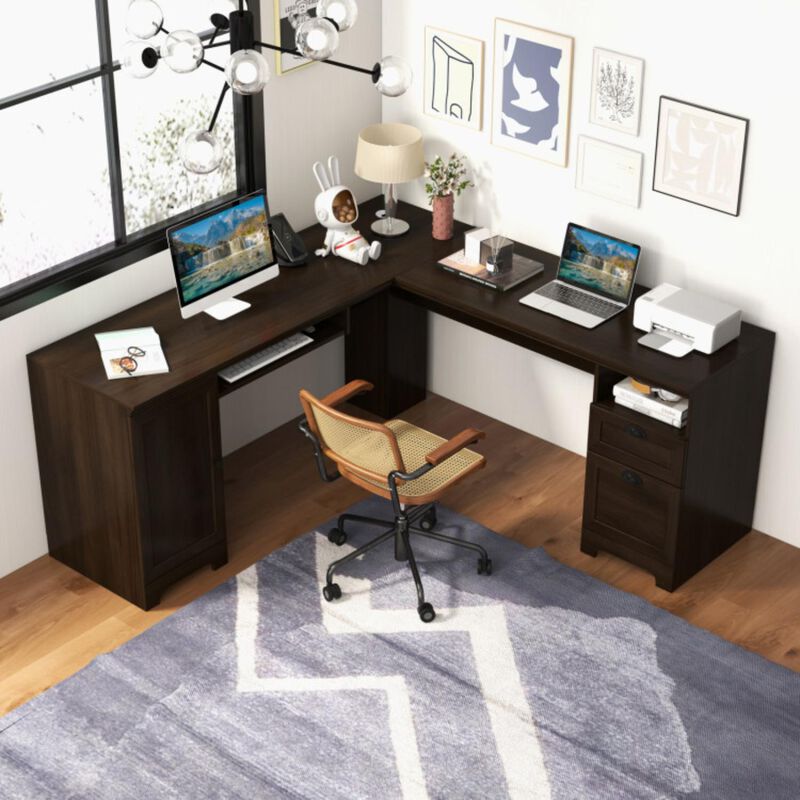 66 Inch L-Shaped Writing Study Workstation Computer Desk with Drawers