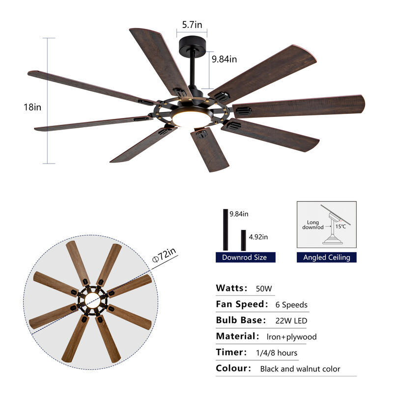 ELEMENT ACE 72-Inch 8-Blade Ceiling Fan with Dimmable Integrated Light, Remote Control, Reversible Quiet DC Motor for Indoor and Covered Outdoor Spaces image number 2