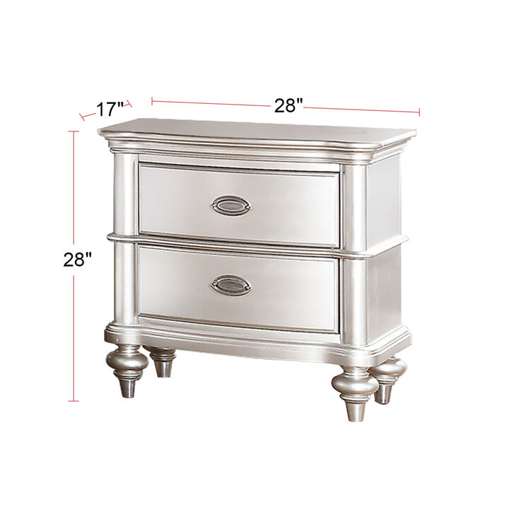 Wood Nightstand with 2 Drawer in Silver