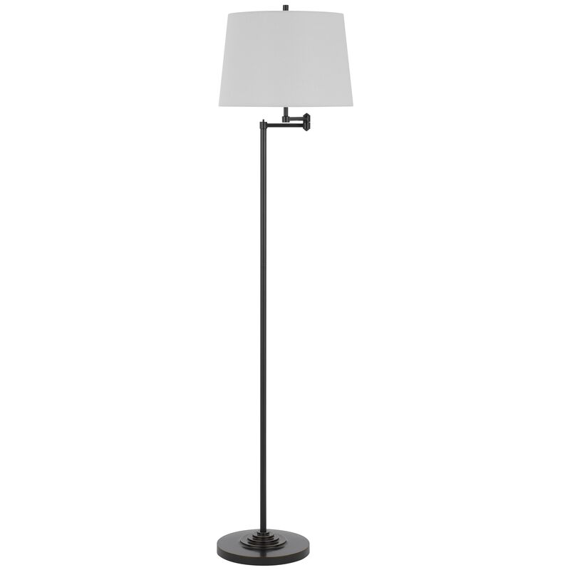 Tomi 63 Inch Floor Lamp, Double Swing Arm, Bronze Metal, White Shade - Benzara