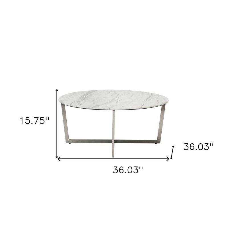 Homezia White on Stainless Faux Marble Round Coffee Table image number 7
