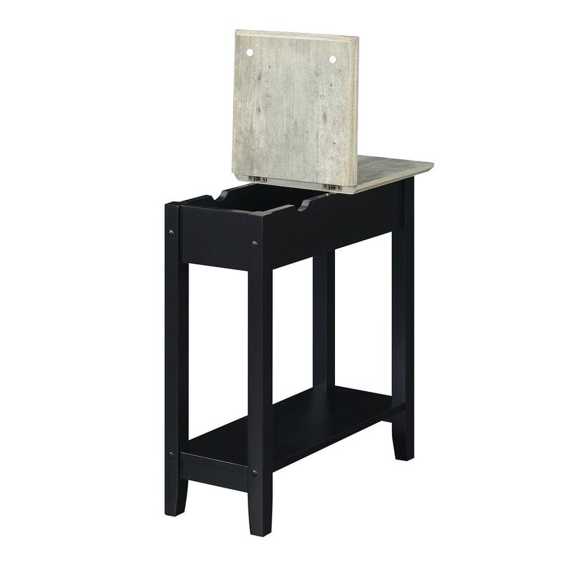 Convenience Concepts American Heritage Flip Top End Table With Charging Station, Faux Birch/Black