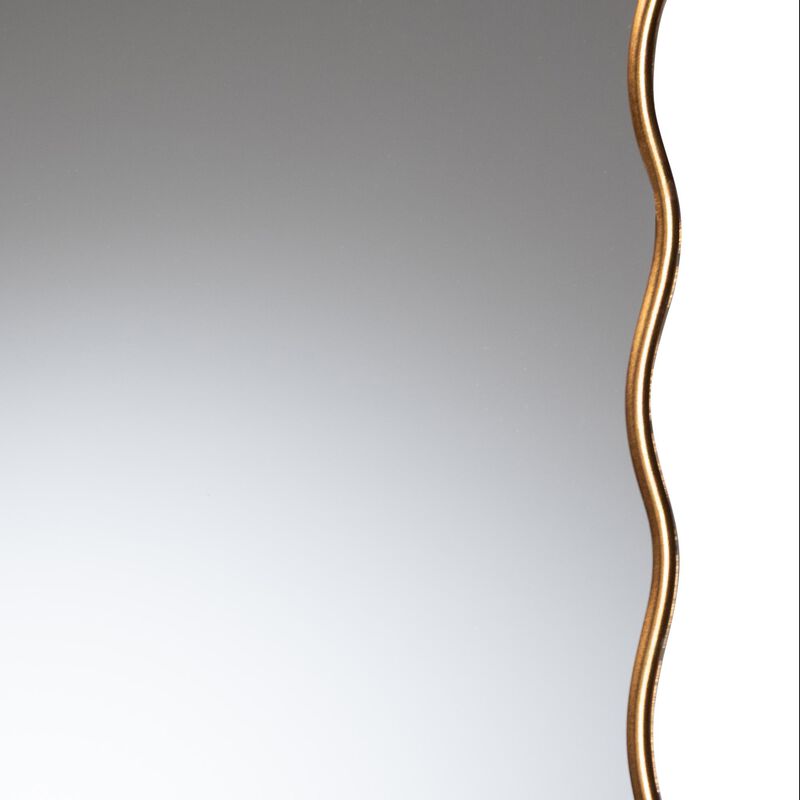 Baxton Studio Cassara Gold Scalloped Rectangular Wall Mirror - Stylish Curved Edge Decorative Accent for Living Room, Bedroom, or Entryway