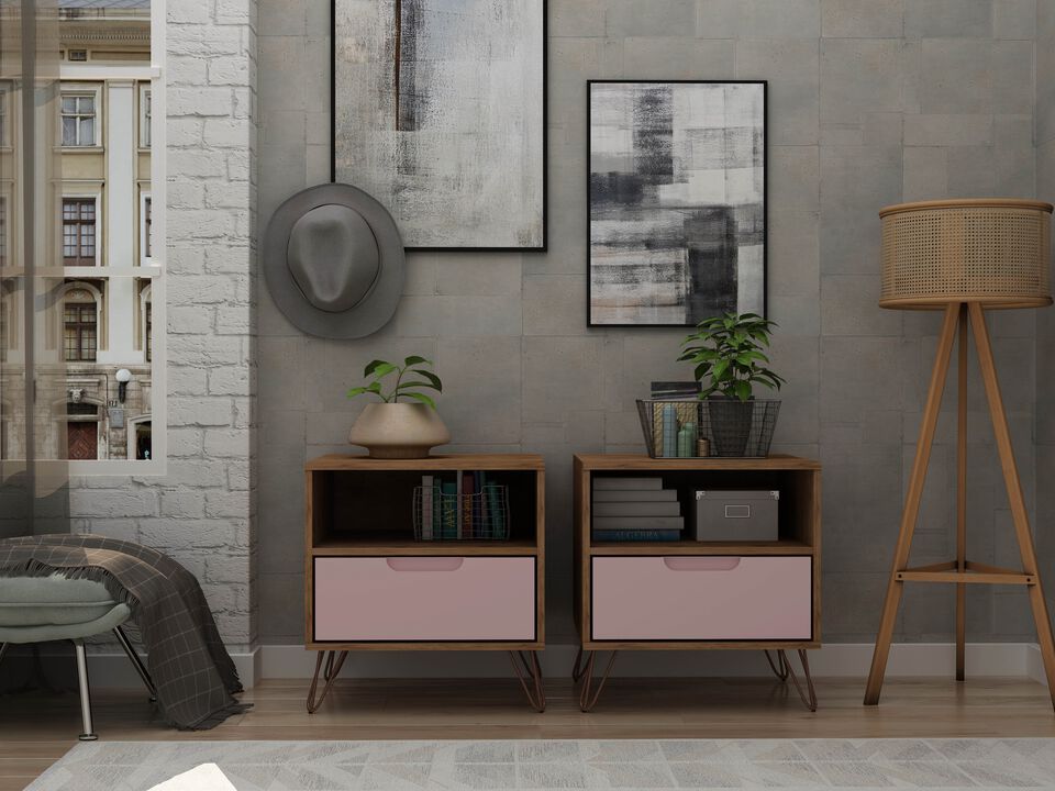 Rockefeller Pink 1-Drawer Nightstands (Set of 2)