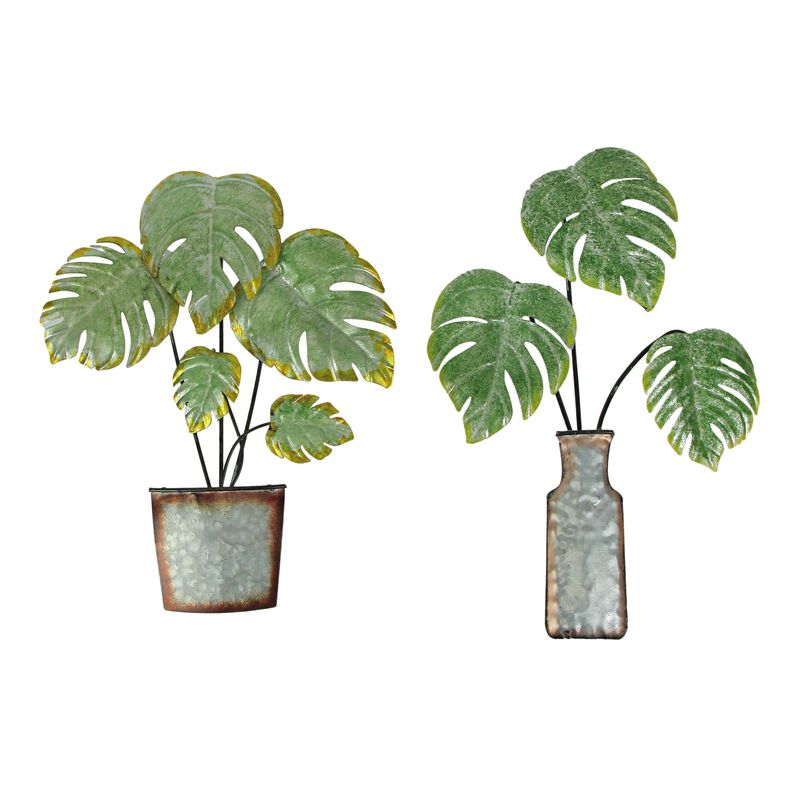 Set of 2 Metal Tropical Potted Plant Wall Art Decorative Sculpture Home Decor image number 0