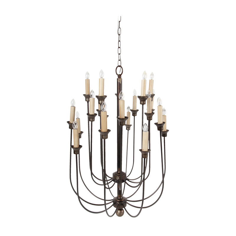 Traditional Decorative Metal Chandelier with Multiple Candles, Bronze and Cream - Benzara