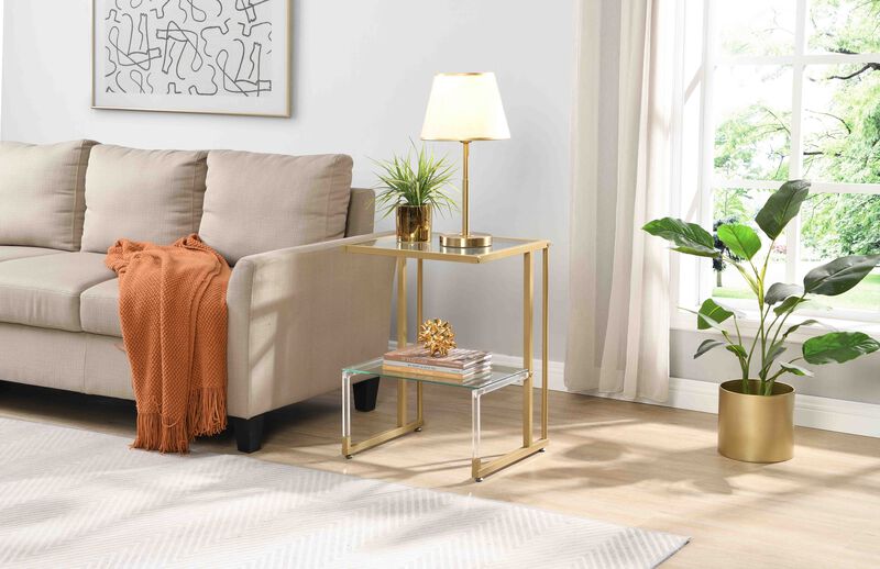 2-Tier Acrylic Glass End Table for Living Room & Bedroom Stylish and Functional Side Table