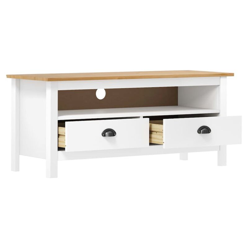TV Cabinet White and Honey Brown Solid Pine Wood Compact