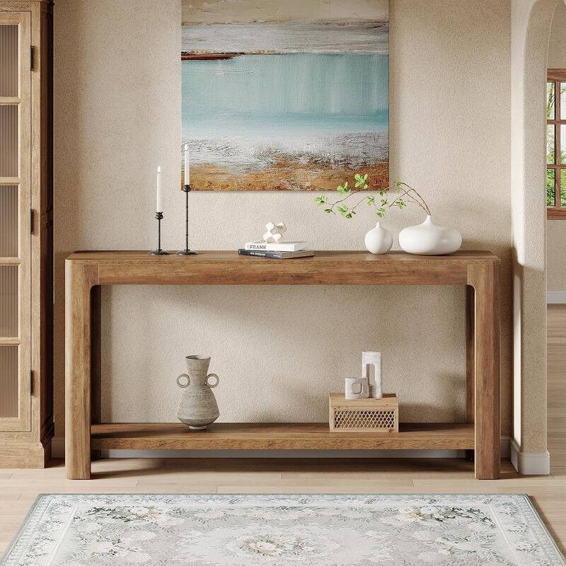 Tribesigns Farmhouse 2-Tier Wood Console Table image number 2