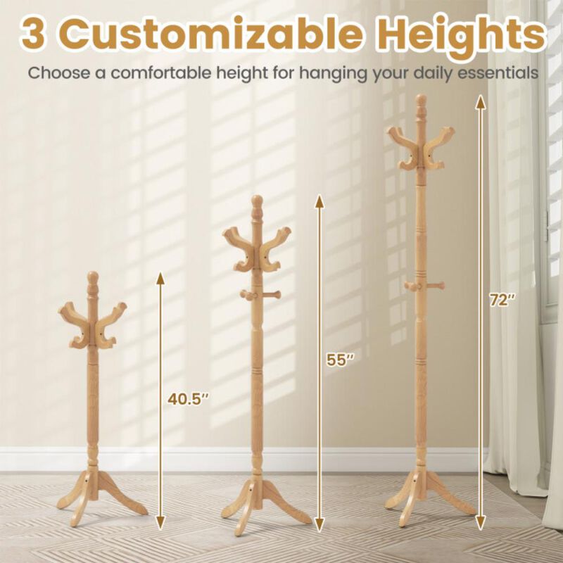 Hivvago Solid Wood Hall Tree with 11 Hooks and 3 Height Options for Entryway