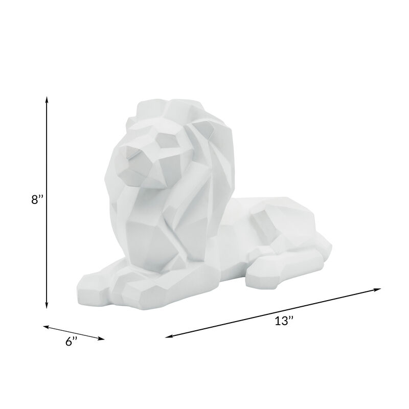 Resin 13" Laying Lion, White