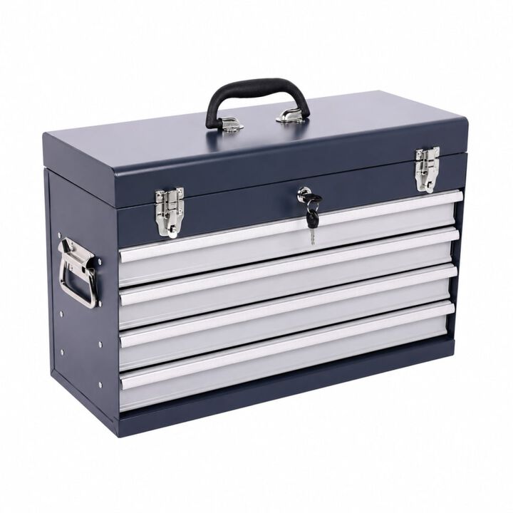 ELEMENT ACE Heavy Duty Portable Metal Tool Box with 4 Ball Bearing Slide Drawers Locking System EVA Liners Powder Coated Finish for Garage Workshop Tool Storage