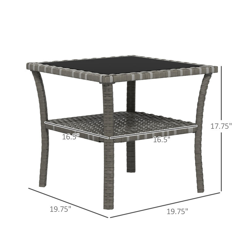 Hivvago PE Wicker Patio End Table with Glass Top image number 2