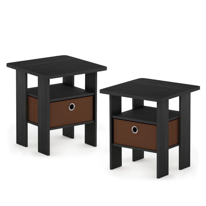 Furinno Andrey Set of 2 End Table / Side Table / Night Stand / Bedside Table with Bin Drawer, Americano/Medium Brown