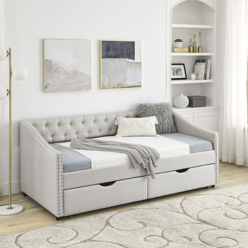 Nadcun Linen Upholstered 2 Storage Drawers Daybed image number 3