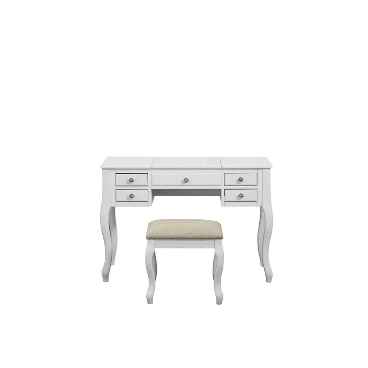 White Vanity Set with Stool and Unique Legs