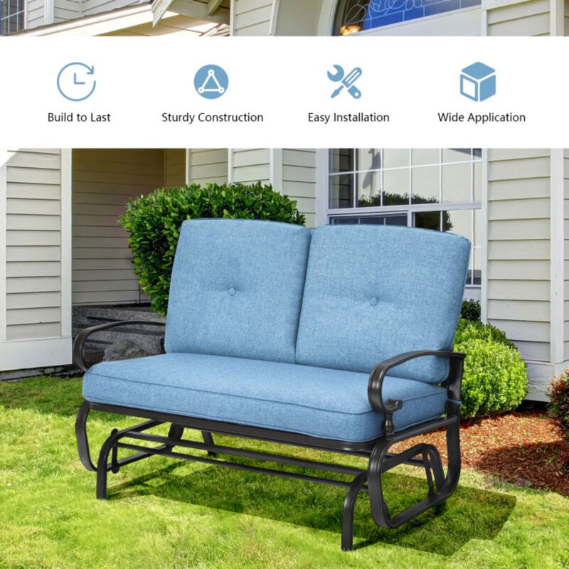 2 Seats Outdoor Swing Glider Chair with Comfortable Cushions