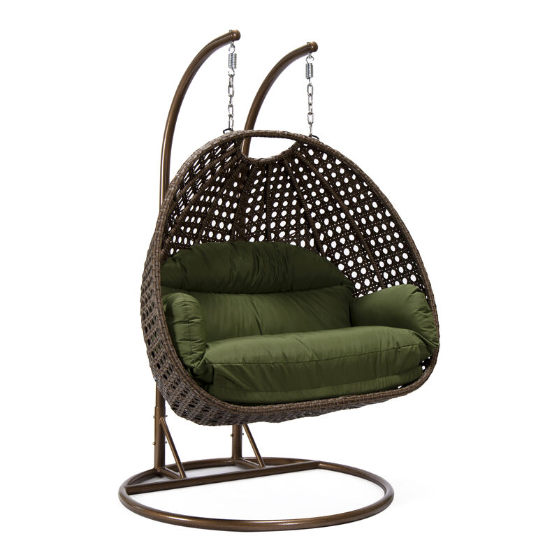LeisureMod Mendoza Modern Wicker Hanging 2 person Egg Swing Chair Removable Cushion