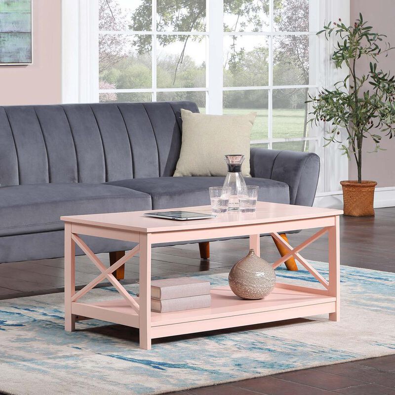 Convenience Concepts Oxford Coffee Table with Shelf Blush Pink
