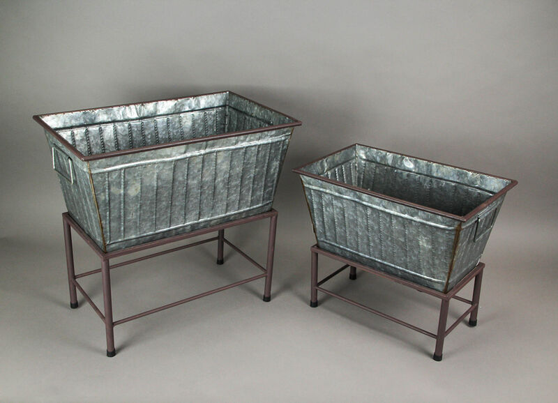 Rectangular Galvanized Metal Tub Planters On Stand Set of 2 image number 2