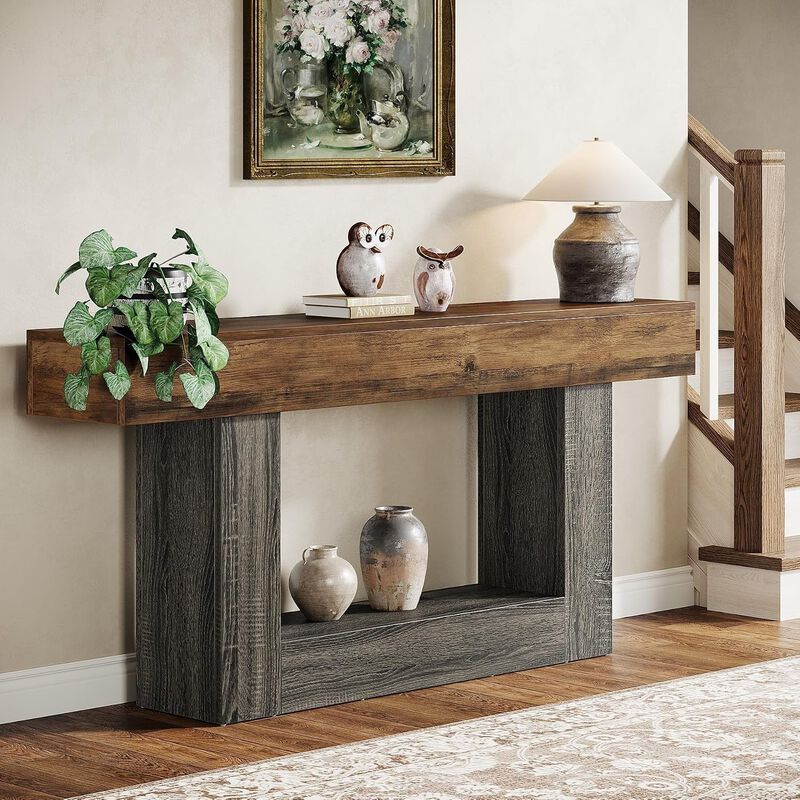 Tribesigns Farmhouse 2-Tier Wood Console Table image number 6