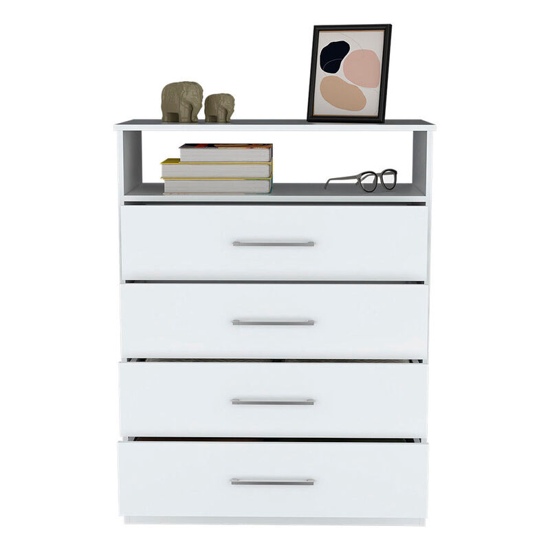 Continental Dresser, Superior Top, Four Drawers, One Shelf -White
