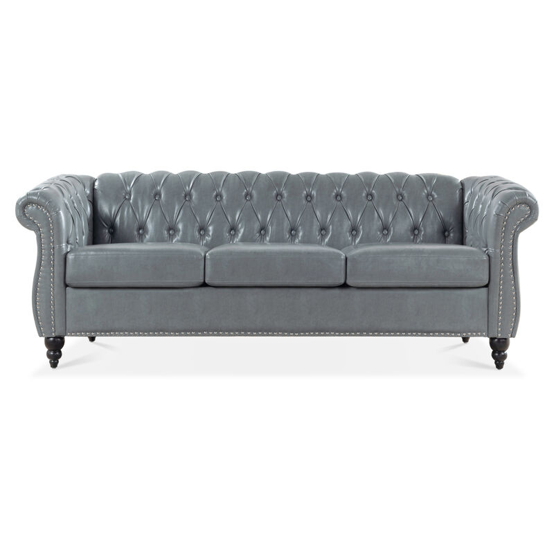 Rolled Arm Chesterfield 3 Seater Sofa. image number 2