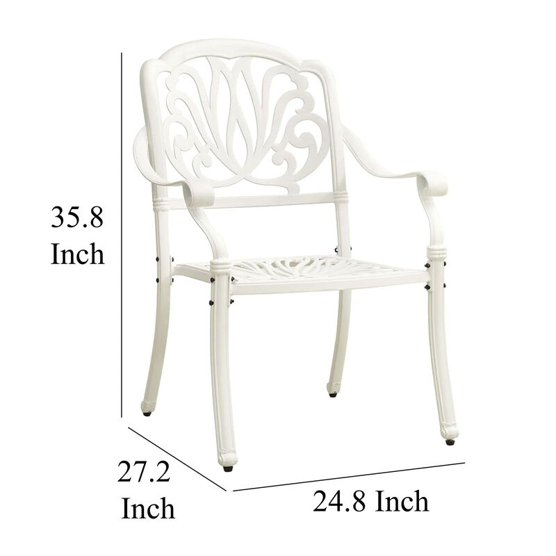 Outdoor 3pc Bistro Table and Chairs Set, Trellis Pattern, White Metal - Benzara