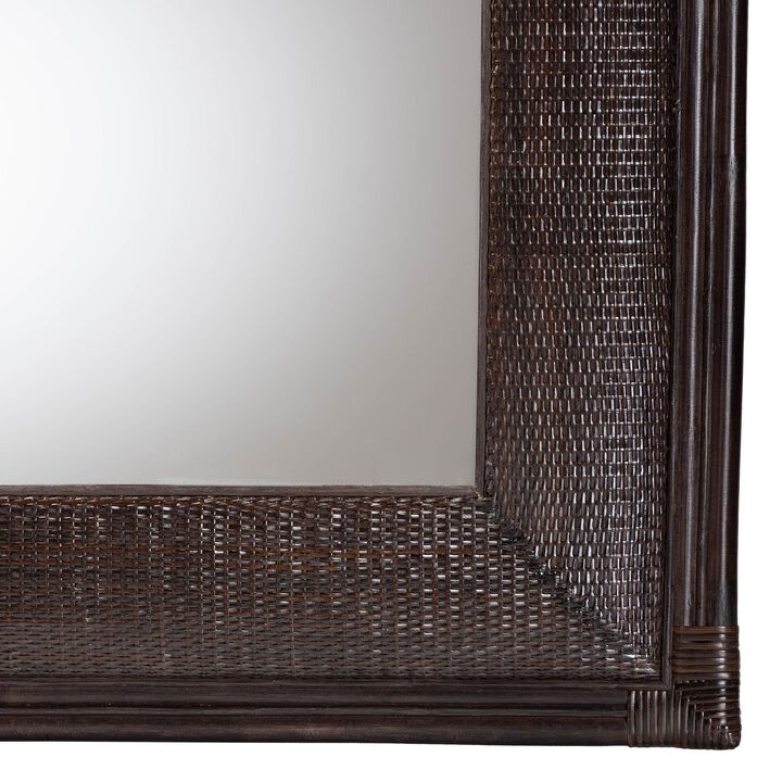 bali & pari Candela Natural Rattan Wall Mirror - Handwoven Wicker Accent Piece with Inset Mirrored Glass and Textured Frame