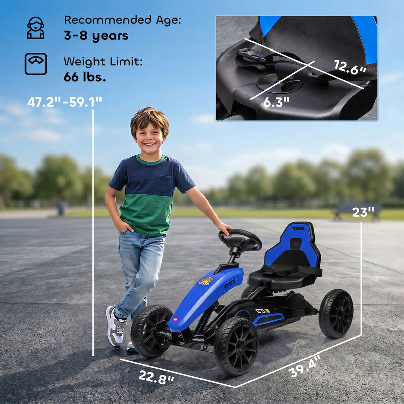 BreeBe Kids Pedal Go Kart w/ Swing Axle, Shock-Absorbing Wheels image number 2