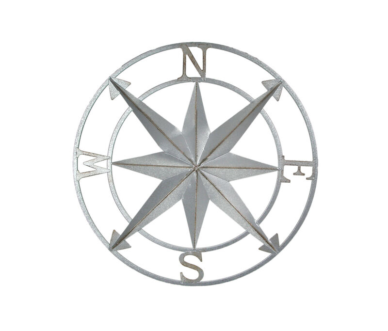 Galvanized Zinc Finish Metal Compass Rose Wall Hanging 20.5 Inch Diameter image number 0