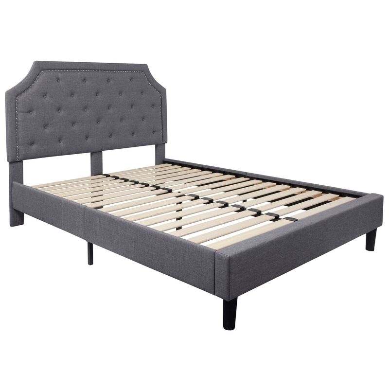 Flash Furniture Brighton Queen Size Tufted Upholstered Platform Bed in Light Gray Fabric