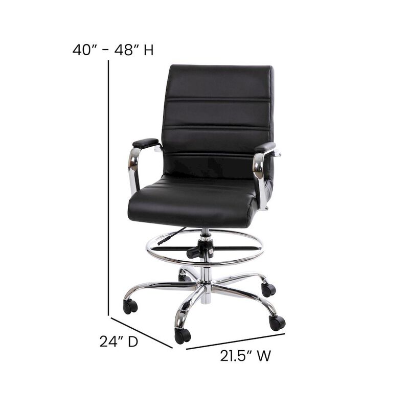 Flash Furniture Mid-Back Black Drafting Chair with Adjustable Foot Ring and Chrome Base image number 2