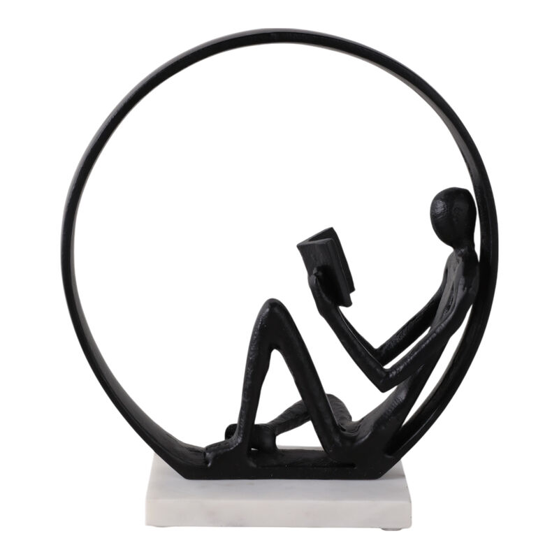 11x10" Avid Reader On Marble Base, Black/white image number 3