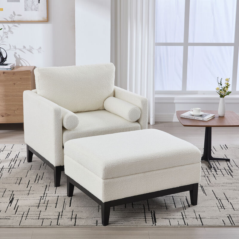 Merax Boucle Accent Chair with Matching Storage Ottoman