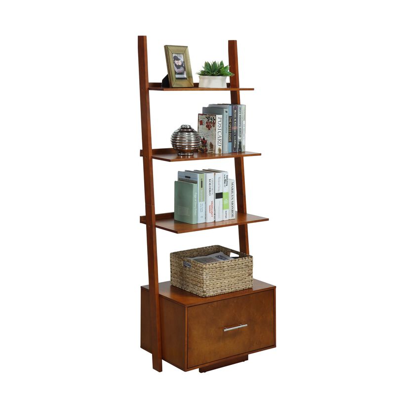 Convenience Concepts American Heritage Ladder Bookcase with File Drawer, Cherry