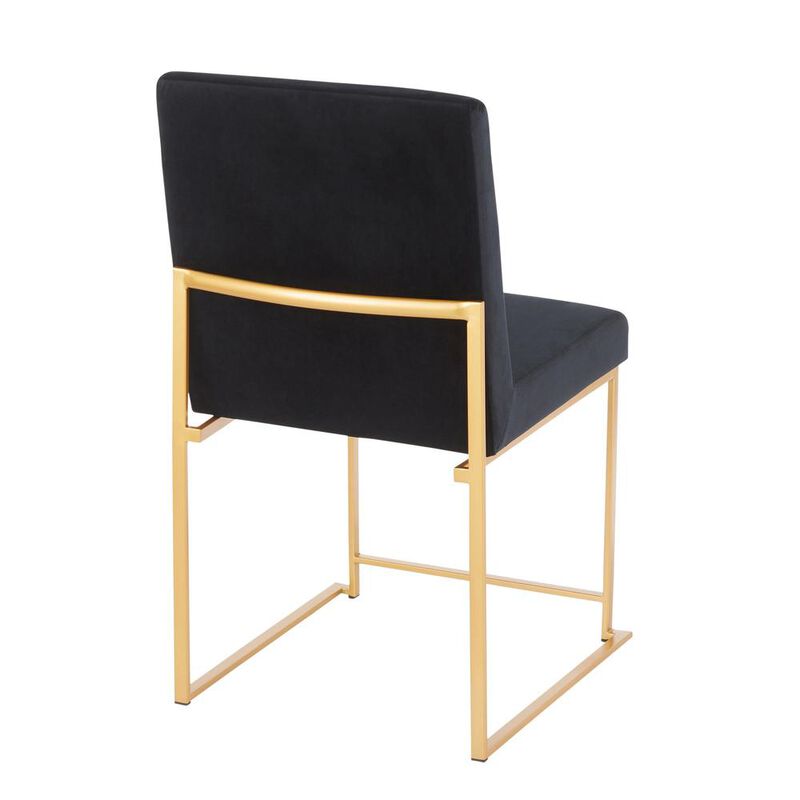 LumiSource Gold Metal, Black Velvet High Back Fuji Dining Chair - Set of 2