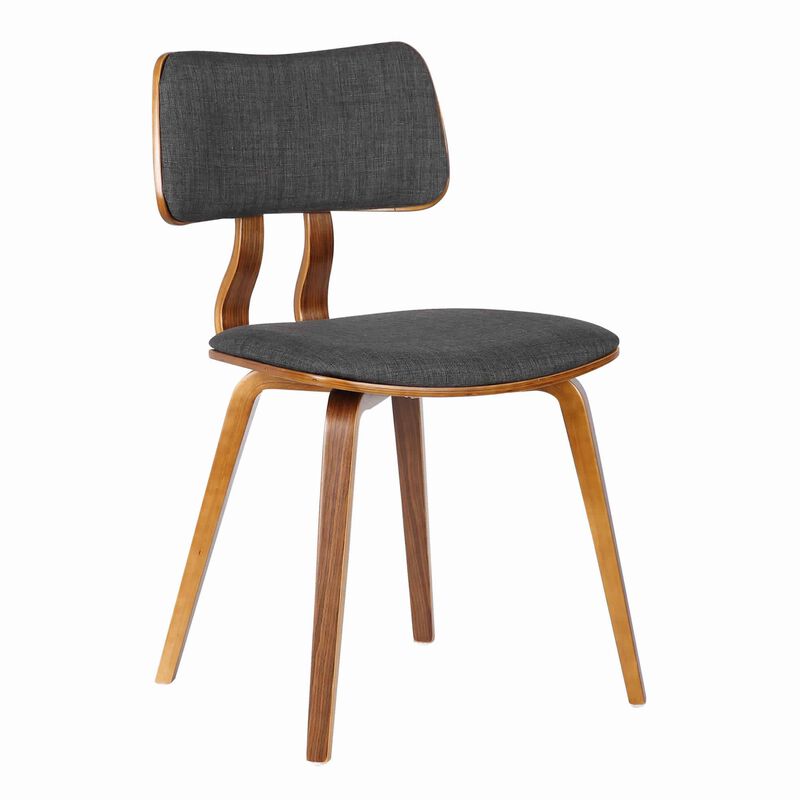 Fabric Upholstered Split Curved Back Wood Dining Chair, Brown and Dark Gray - Benzara