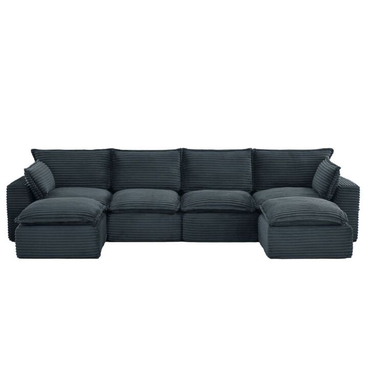 Singi Modular Corduroy U‑Shape Compressed Sectional Sofa