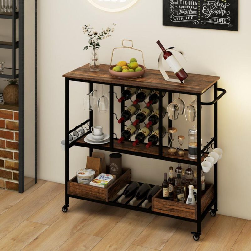 Hivvago 3 Tiers Bar Cart on Wheels with Glass Racks