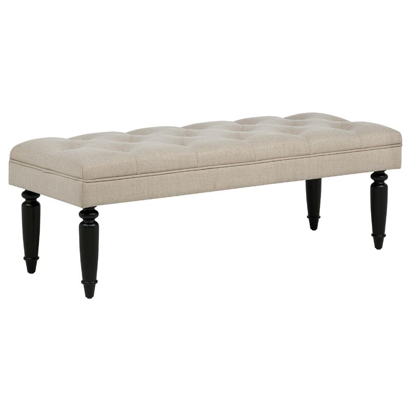 Rasa Accent Bench, Tufted Latte Brown Fabric, Black Turned Legs 52 Inch image number 2