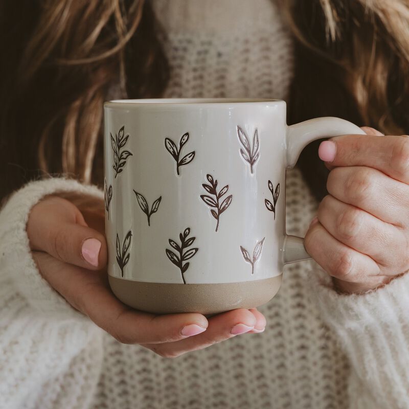 Brown Leaves 14 oz Stoneware Coffee Mug image number 1