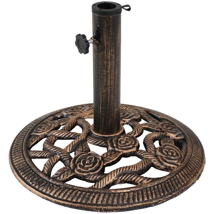 Sunnydaze 16 in Rose Blossom Cast Iron Round Patio Umbrella Base