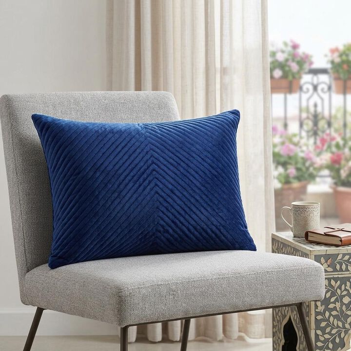 HomeRoots 18" X 24" Navy Blue Cotton Blend Throw Pillow