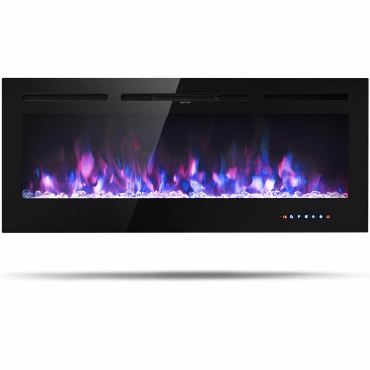 Hivvago 50 Inch Recessed Electric Insert Wall Mounted Fireplace with Adjustable Brightness
